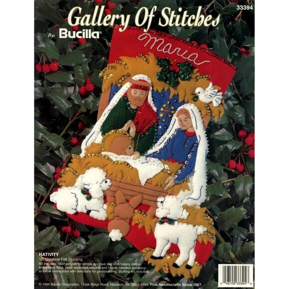 Vintage BUCILLA Felt Applique 15" Christmas Stocking Kit Nativity 33394 New NOS - Picture 1 of 3